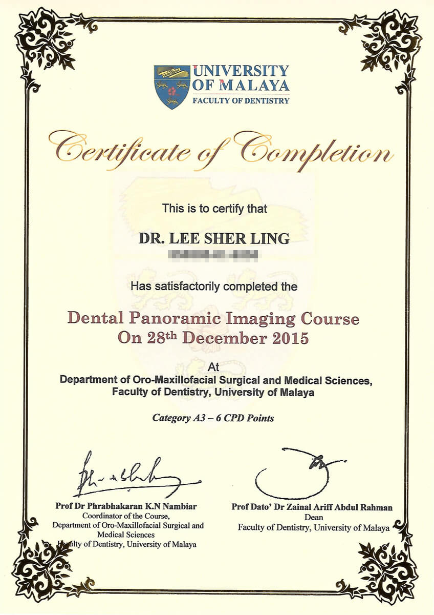 UM X-Ray Cert - Dr. Lee Sher Ling